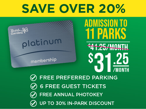 Busch Gardens Williamsburg & Water Country USA 2-Park Platinum Membership