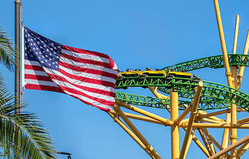 American flag and busch gardens roller coaster.