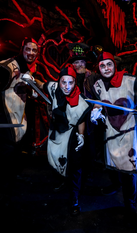 Haunted house actors dress as Alice in Wonderland characters