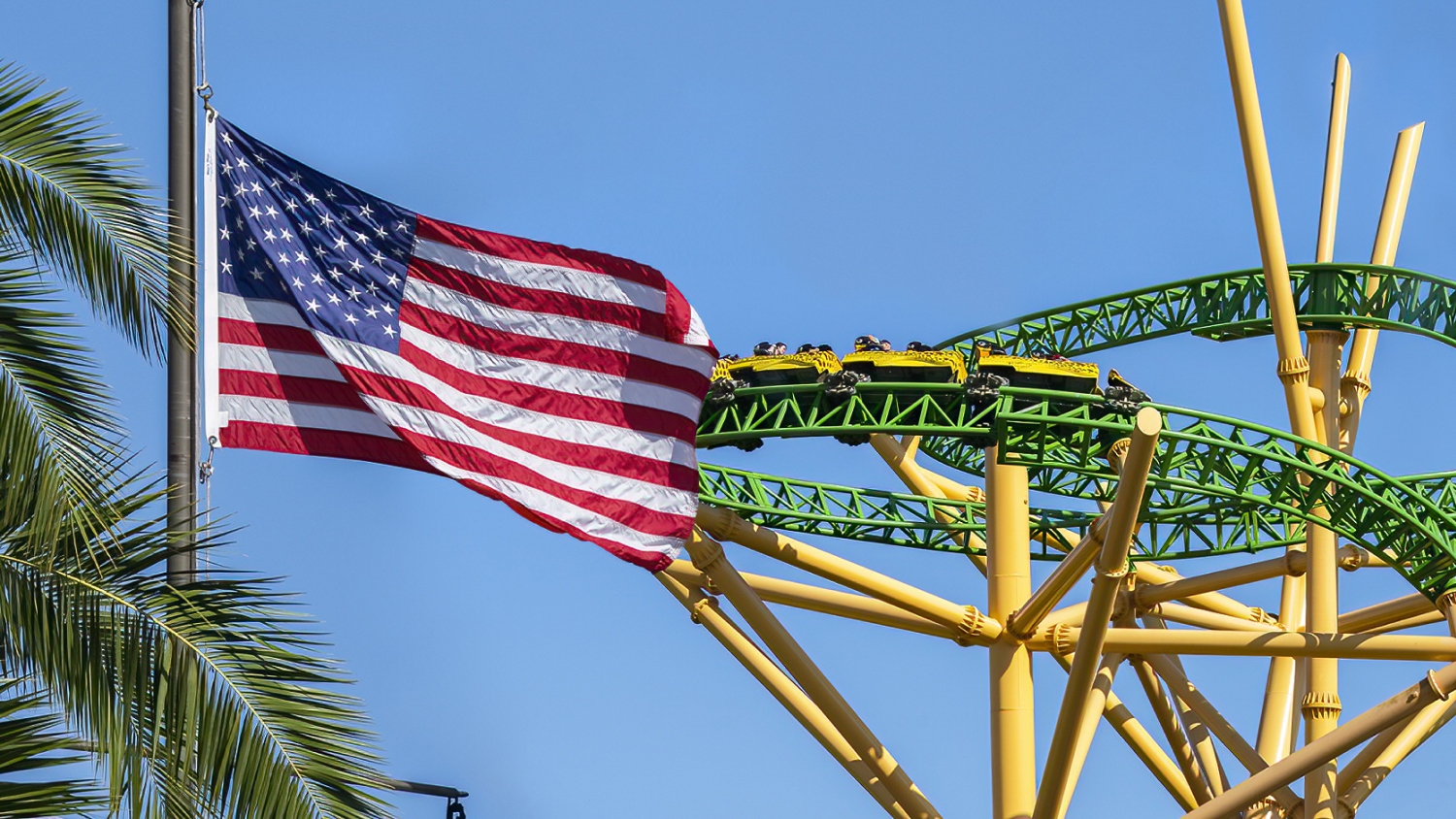American flag in front of Cheetah Hunt at Busch Gardens Tampa Bay