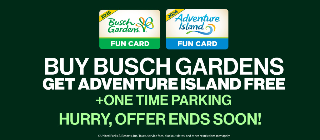 Buy Busch Gardens get Adventure Island Free + One Time Parking