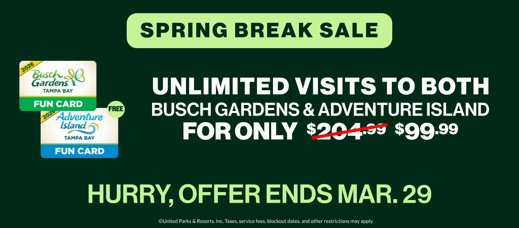 Unlimited Visits for both Busch Gardens and Adventure Island
