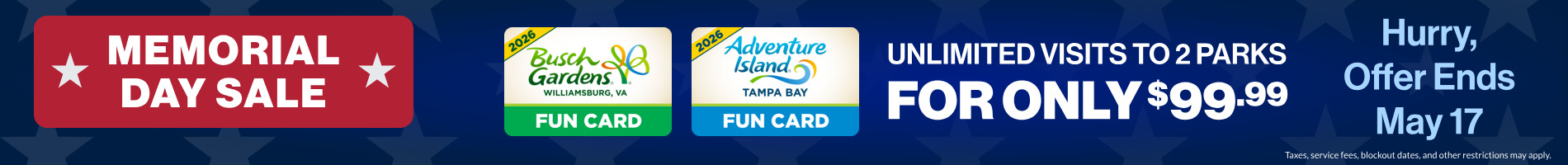 Unlimited Visits to 2 Parks for only $99.99