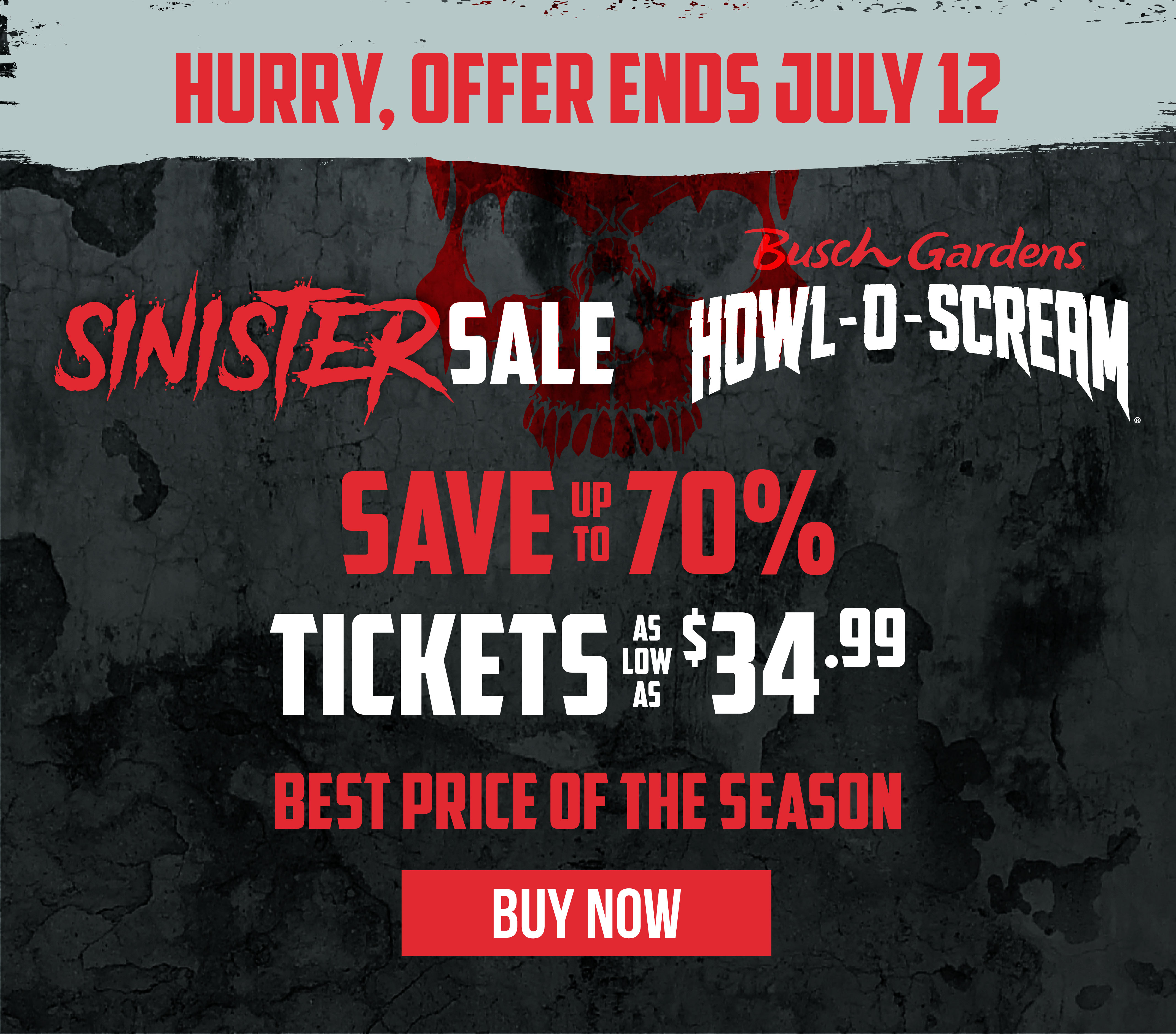 Sinister Sale: Save up to 70% on Tickets -as low as $34.99- Best Price of the Season!