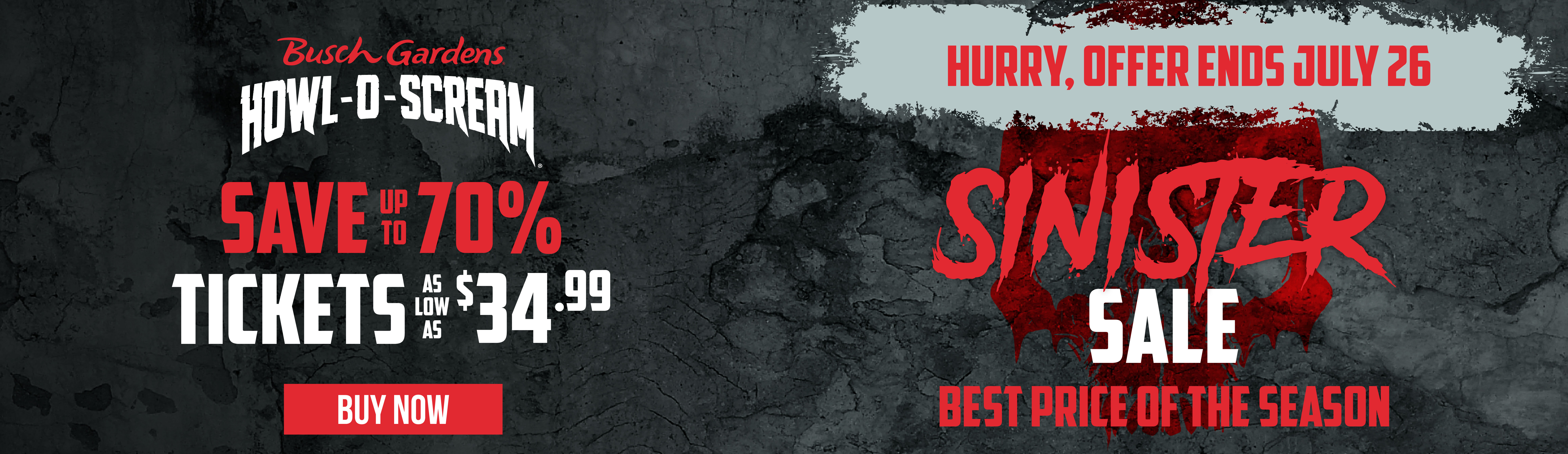 Sinister Sale: Save up to 70% on Tickets -as low as $34.99- Best Price of the Season!