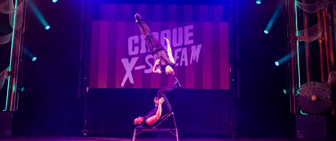 Cirque X-Scream performers doing a stunt during Busch Gardens Tampa Bay Howl-O-Scream.