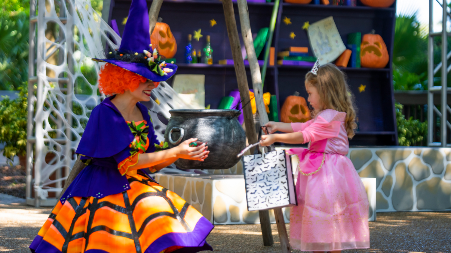 Child in costume trick-or-treating at Busch Gardens Tampa Bay Spooktacular.