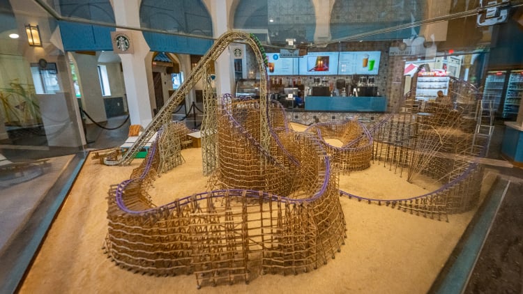 Iron Gwazi Scale Model at Coaster Coffee Company proudly serving Starbucks® beverages inside Busch Gardens Tampa Bay.