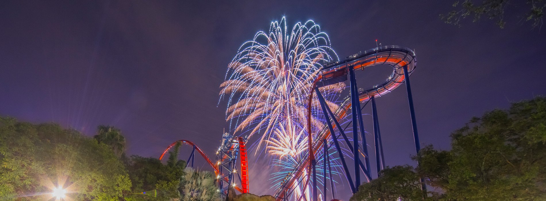 Red, White and Blue Fireworks Over SheiKra