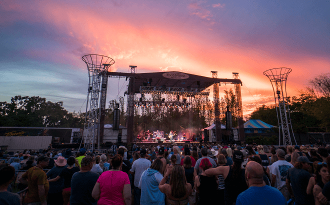 Concert stage during sunset during the Busch Gardens Food and Wine Festival