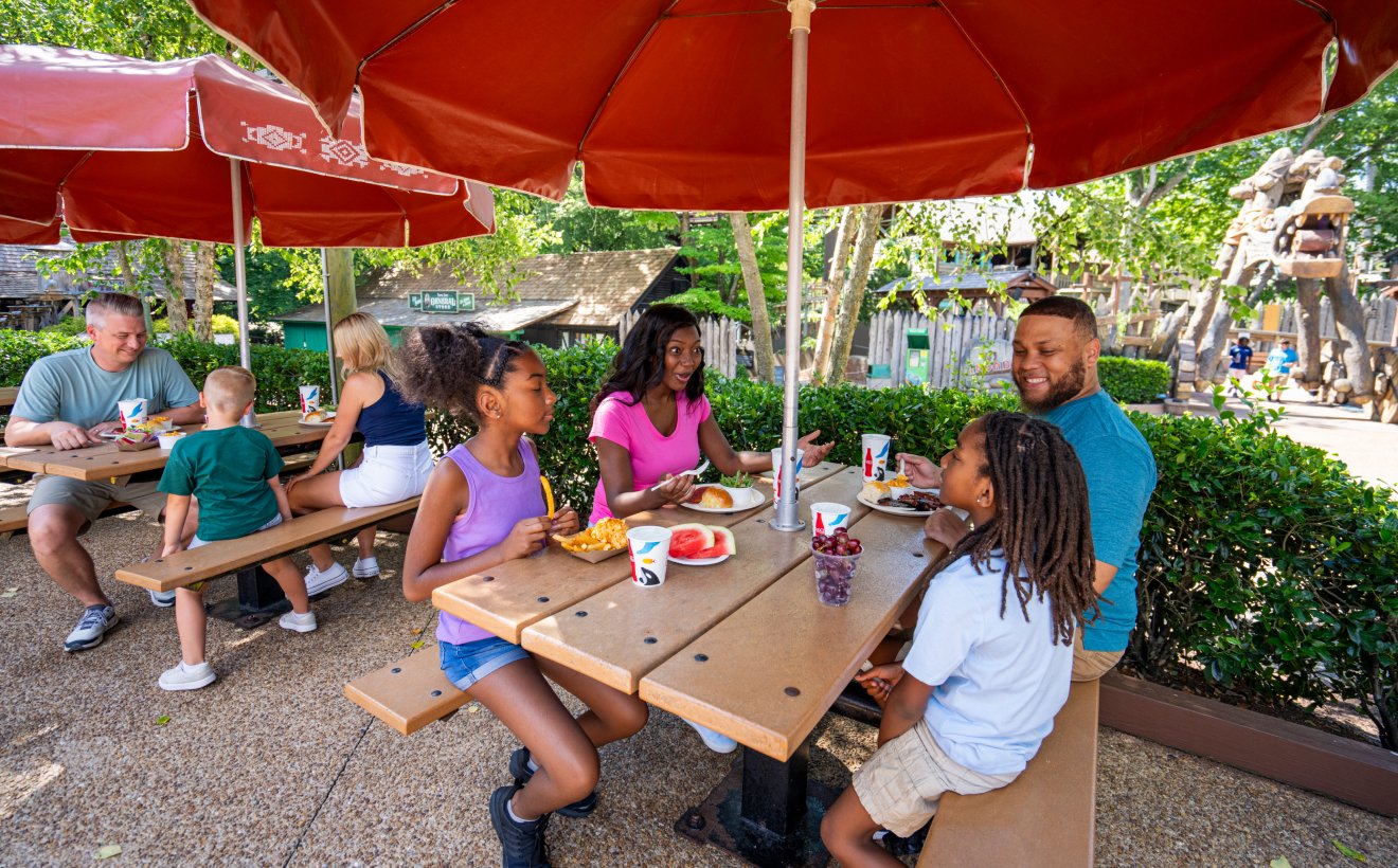 Family eating outside at Busch Gardens Williamsburg