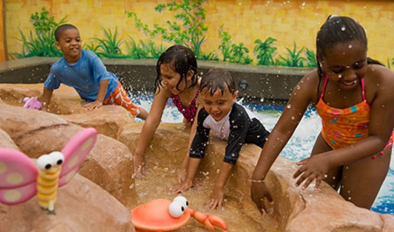 Children in a water play area