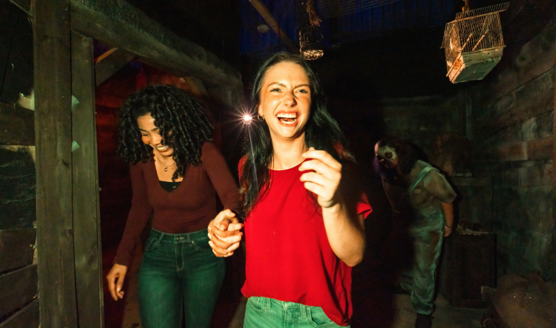 Two people in a haunted house