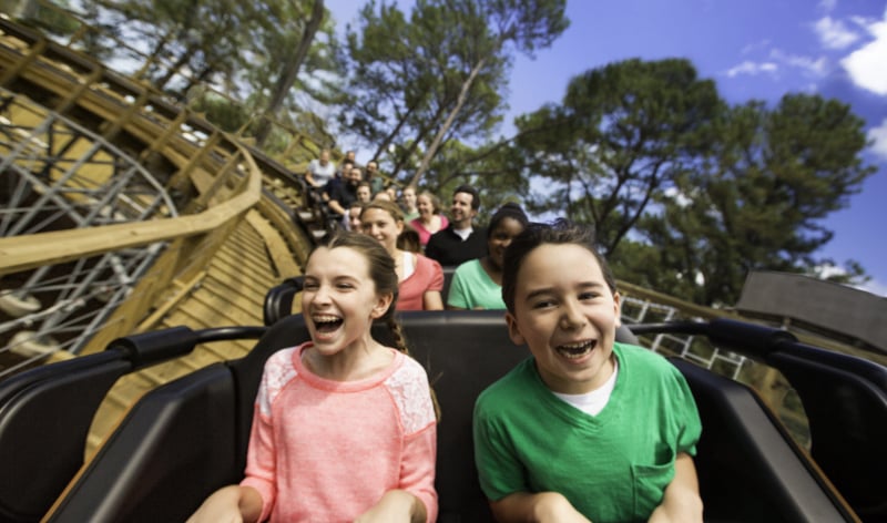 Family riding a roller coaster