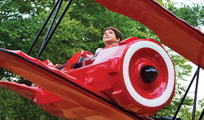 Child riding Der Roto Baron at Busch Gardens Williamsburg