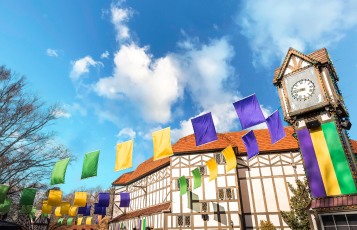 Mardi Gras decorated building at Busch Gardens Williamsburg