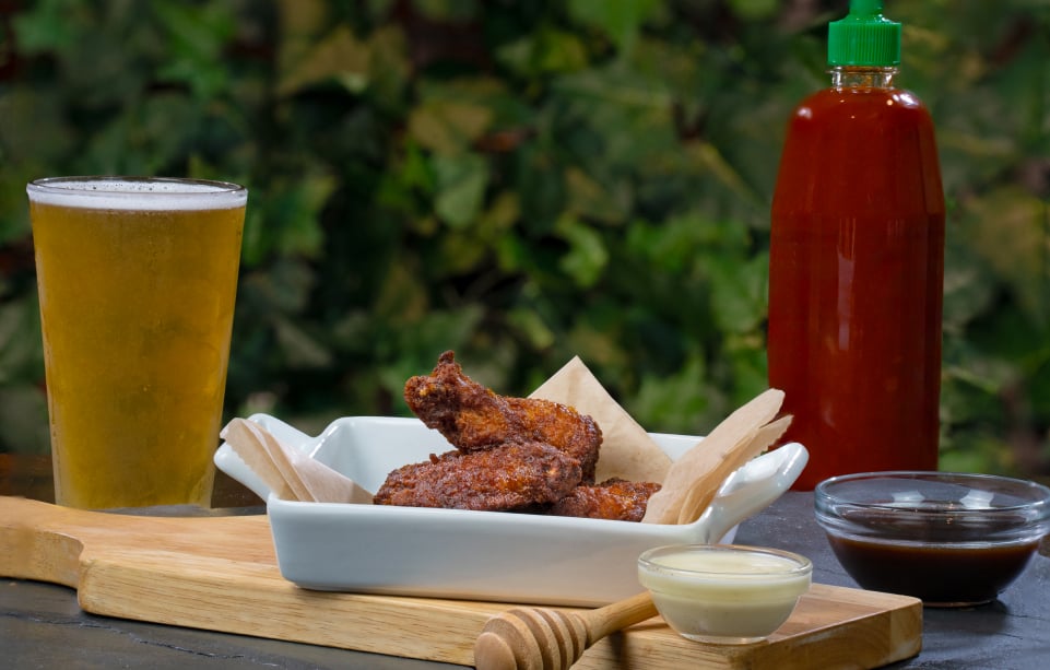 bbq chicken wings and a beer