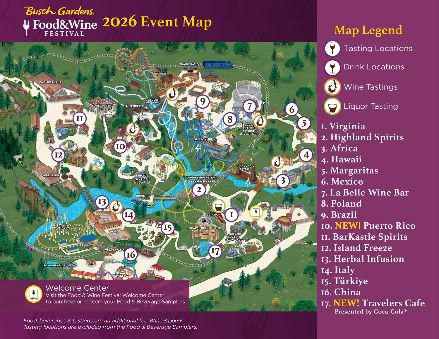 Busch Gardens Williamsburg Food and Wine Festival Map 2026