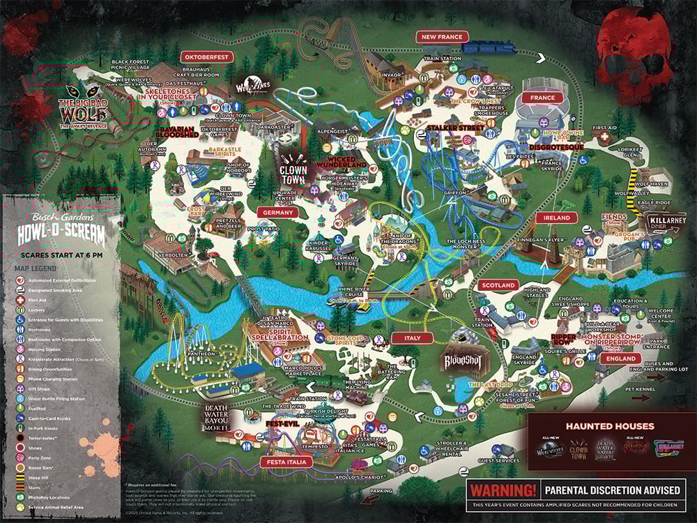 Busch Gardens Williamsburg Howl-O-Scream map