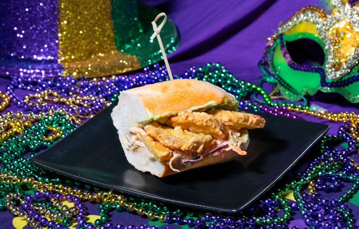 Fried Green Tomato Po'Boy available at Busch Gardens Williamsburg Mardi Gras.