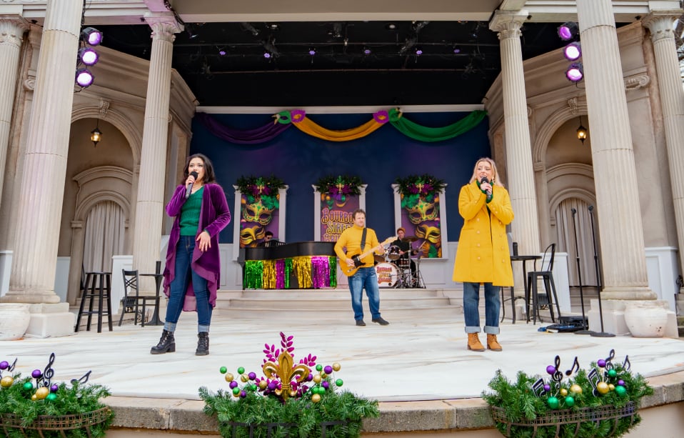 Performers during the All-New Bourbon Street Brigade show during the Mardi Gras event at Busch Gardens Williamsburg.