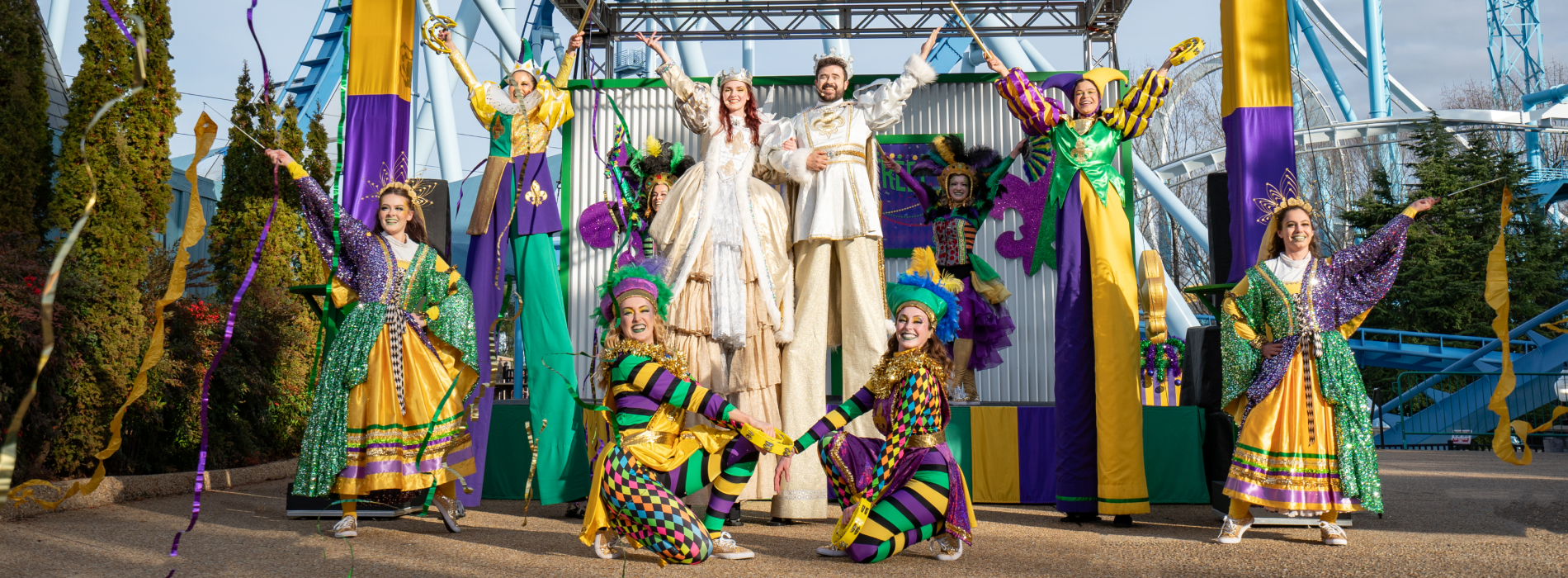Mardi Gras performers at Busch Gardens Williamsburg