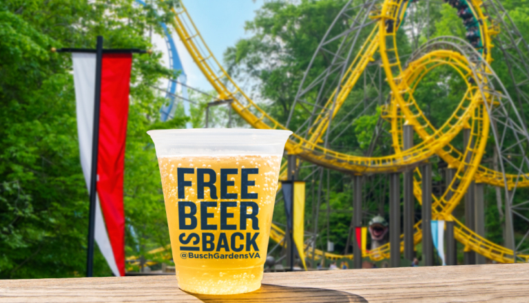 Cup of beer in front of a roller coasters