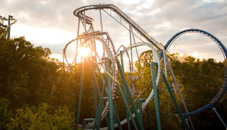 Roller coaster at sunset