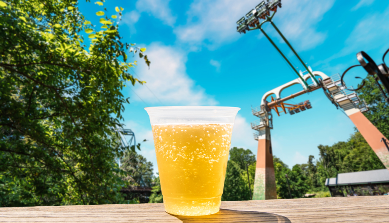 Ice Cold beer in front of Finnegan's Flyer at Busch Gardens Williamsburg.