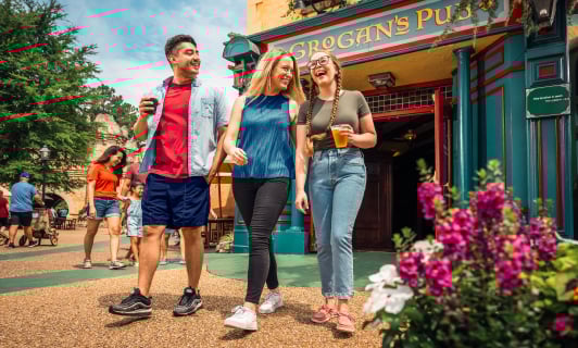 Group in front of Grogan's Pub at Busch Gardens Williamsburg