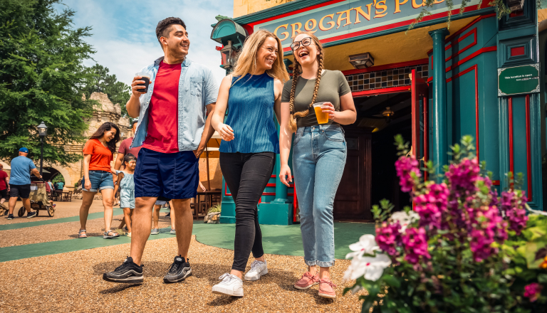 Group in front of Grogan's Pub at Busch Gardens Williamsburg