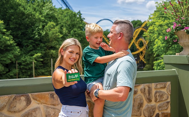 Family with a Busch Gardens Williamsburg Membership card