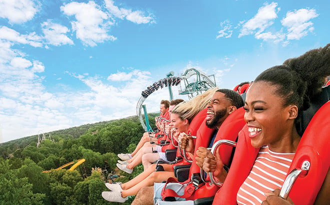 Guests riding Griffon at Busch Gardens Williamsburg