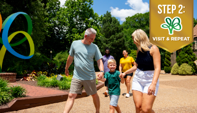Family of four walking
