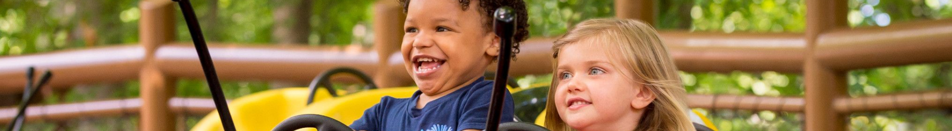 Two children on Bug-a-Dug at Busch Gardens Williamsburg