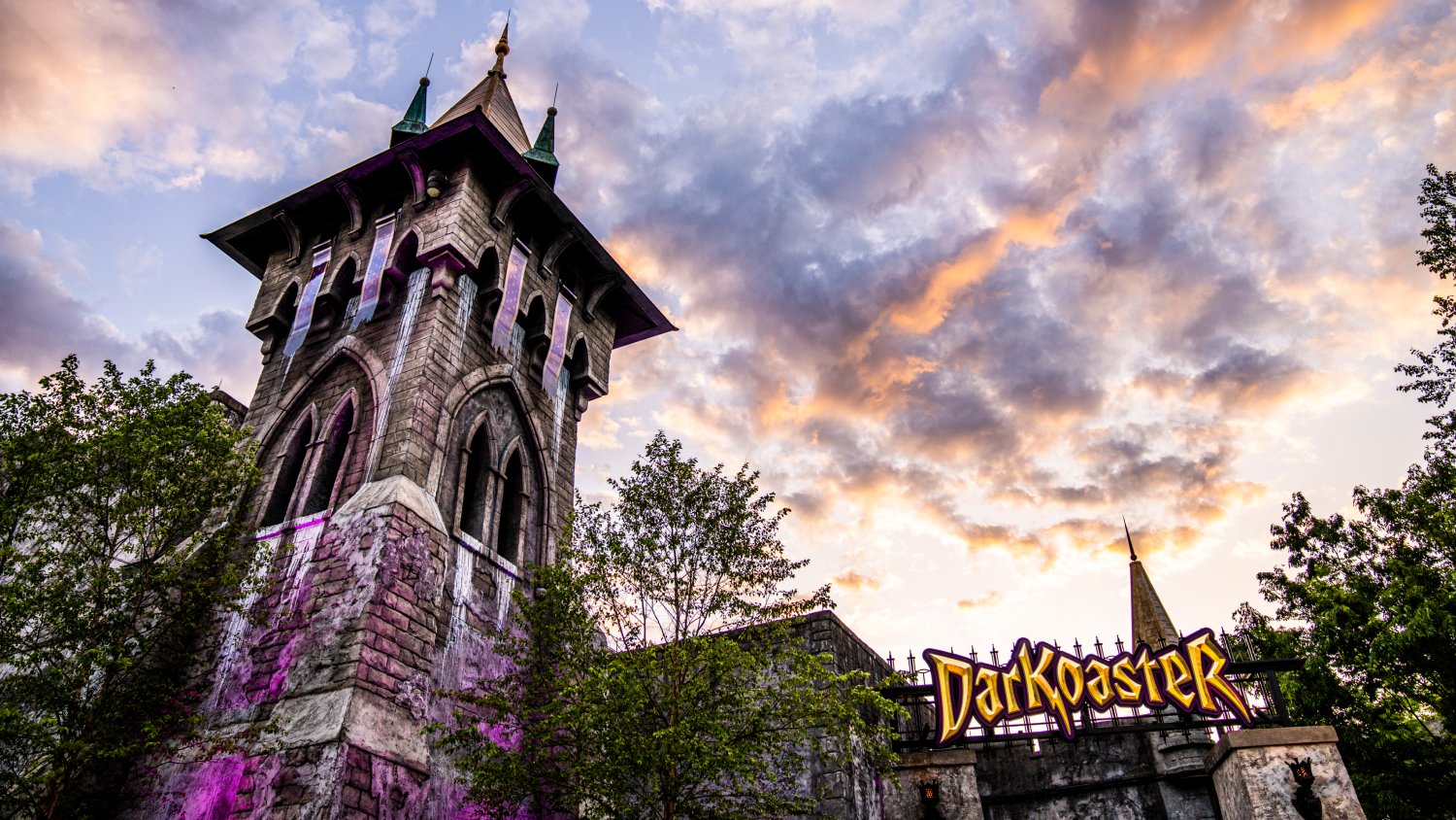 DarKoaster™ stormy sky Exterior shot at Busch Gardens Williamsburg.