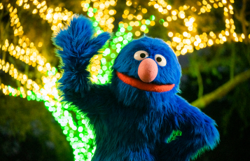 Grover at Christmas Town at Busch Gardens Williamsburg