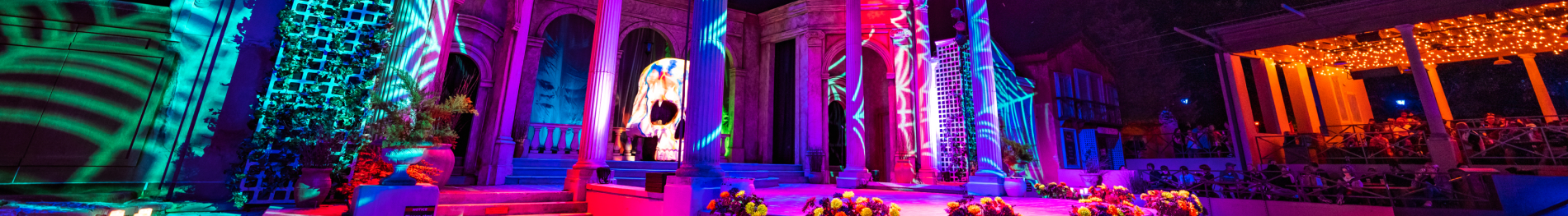 Outdoor theater decorated for Halloween