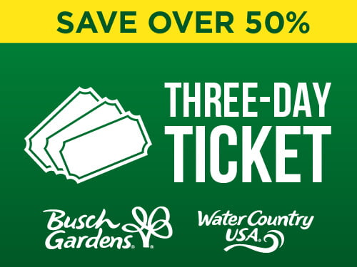Busch Gardens Williamsburg & Water Country USA Three-Day Ticket