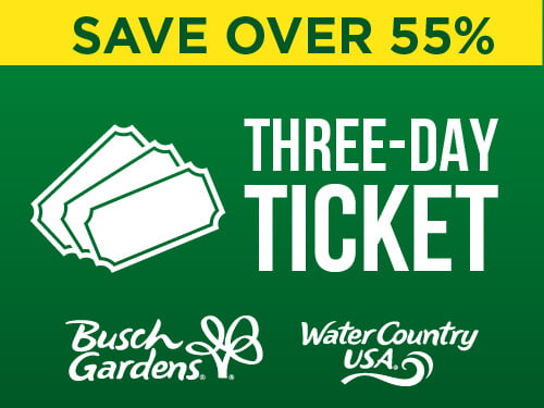 Busch Gardens Williamsburg & Water Country USA Three-Day Ticket