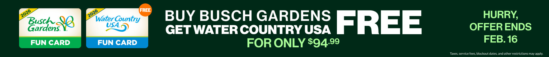 Buy Busch Gardens Get Water Country USA FREE for only $94.99