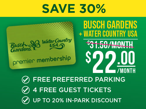Busch Gardens Williamsburg & Water Country USA 2-Park PremierMembership