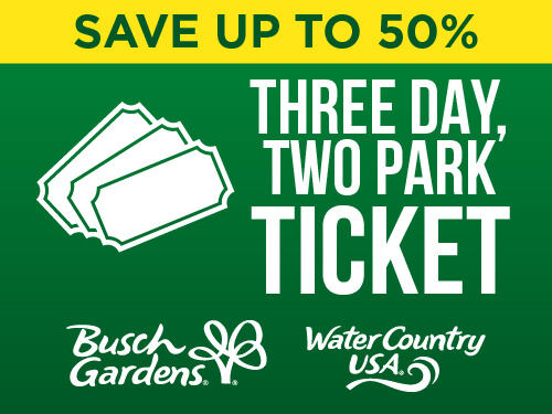 Busch Gardens Williamsburg & Water Country USA Three Day, Two Park Ticket