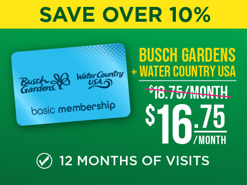 Busch Gardens Williamsburg & Water Country USA 2-Park Basic Membership