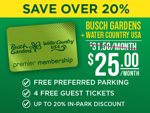 Busch Gardens Williamsburg & Water Country USA 2-Park Premier Membership