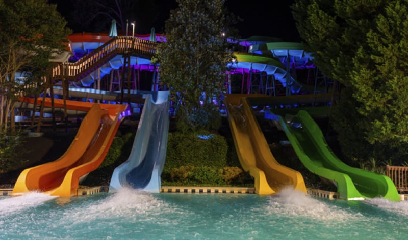 Waterslides at night