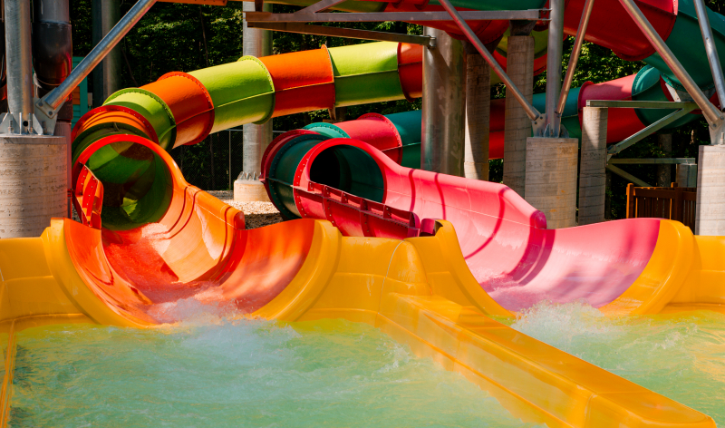 The exit of two water slides