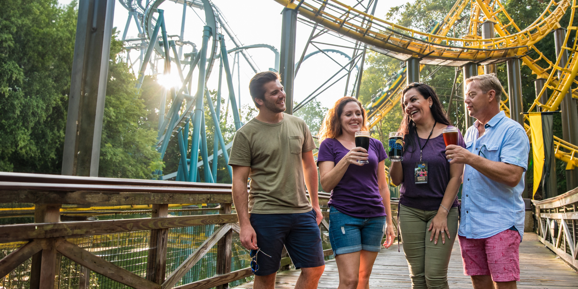 Friends enjoying delicious bites at Busch Gardens Williamsburg Bier Fest.