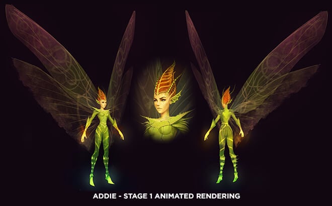 Early animated rendering of Addie, Battle For Eire virtual reality ride