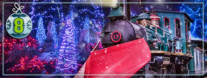 Enjoy a lighted holiday train experience on the Christmas Town Express